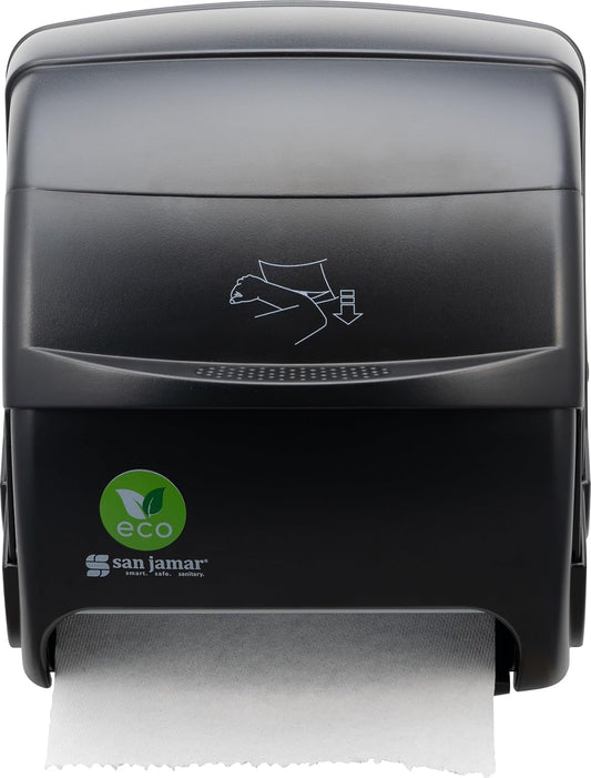 San Jamar Ecologic Integra Recycled Plastic Level Paper Towel Dispenser, Universal Roll Capacity, Wall Mounted Dispenser with Zero Waste for Home and Business Universal, Black