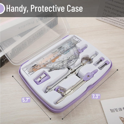 Mr. Pen- Geometry Set, 13 pcs, Compass for Geometry Compass, Geometry Kit Set with Shatterproof Storage Box, Math Compass, Geometry Set for School, Compass Math, Protractor and Compass Set, Purple