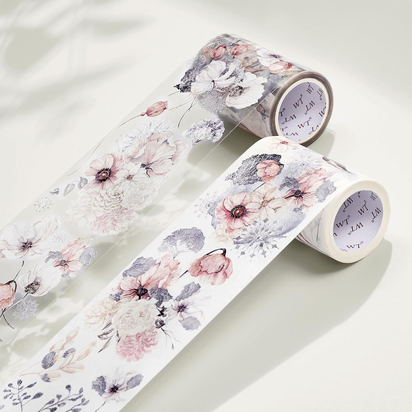 WT Frostbloom Wide Washi Tape, Single Roll, Original Design, Pastel Pink Floral Design, Decorative Masking Tape for Arts, DIY Crafts, Journals, Planners, Scrapbooks