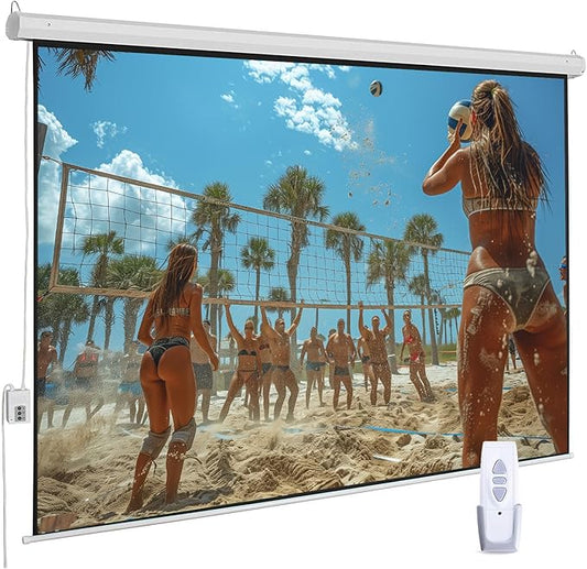 100" Motorized Projector Screen, Electric 4:3 Projector Screen with Remote Control, Indoor/Outdoor HD Movie Screen, Wall/Ceiling Mounted, Perfect for Home Office Theater TV, White