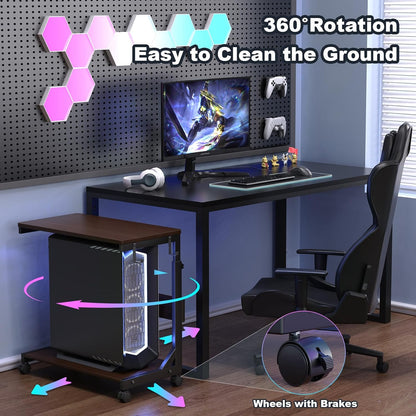 Height Adjustable Computer Tower Stand with Charge Station and USB Charging Port, 2-Tier ATX-Case Cart, Under Desk Mobile PC Stand, CPU Holder Cart with Locking Caster Wheels for Fits Most PC
