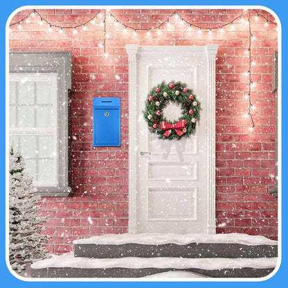 Metal Donation Cash Box Collection Safe Suggestion Box with Lock Wall Mounted Mailbox Delivery Ballot Container for Home Office Outdoor Door(Blue)