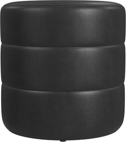 HomePop Upholstered Faux Leather Round Ottoman Home Décor|Foot Rest Ottoman- Black Faux Leather