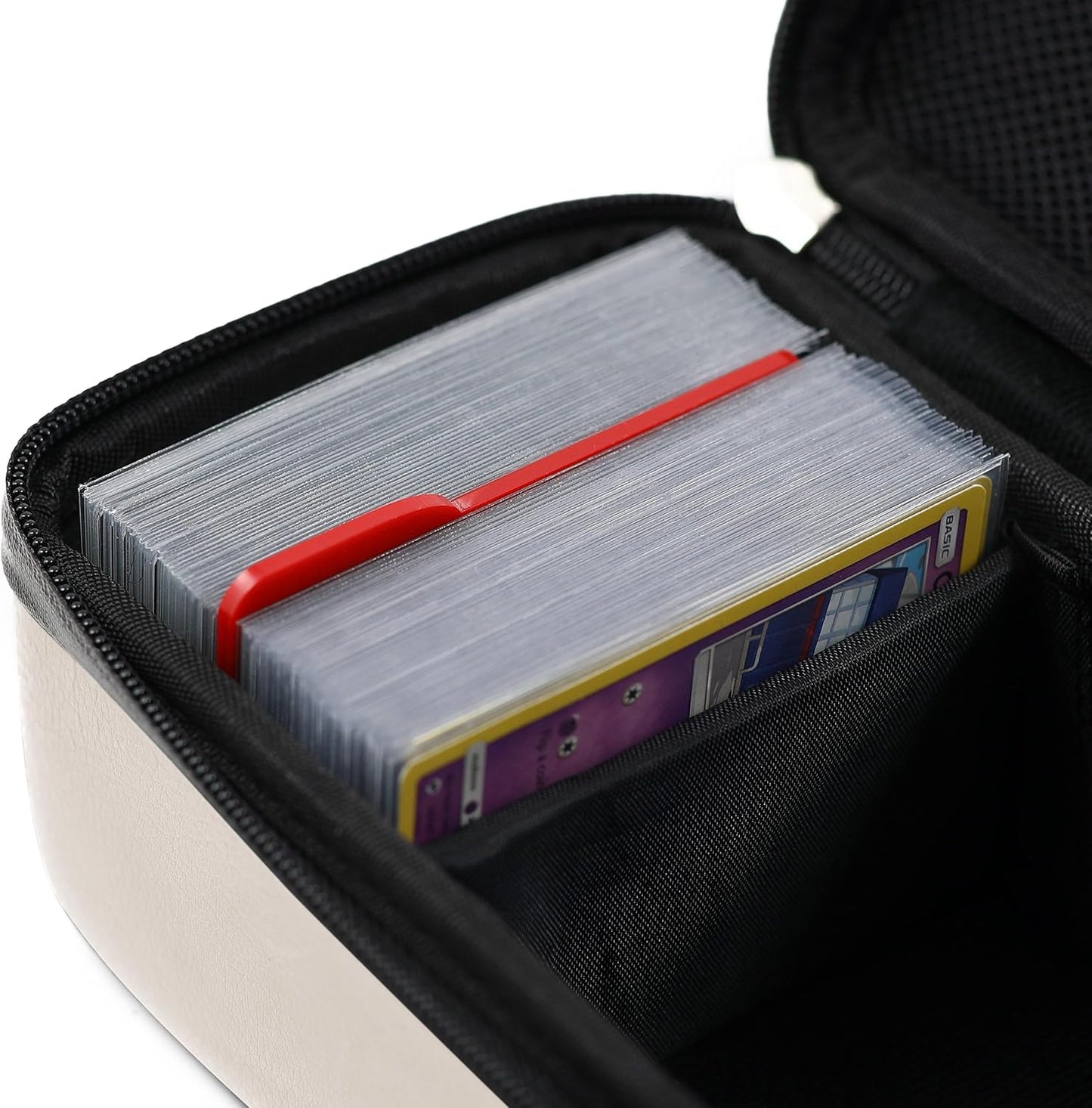 Quiver Time Ivory Bolt Card Carrying Case fits Pokemon Cards and other TCG Games - Storage Bag for Playing/Trading Cards and Deck Box (Straps, Dividers & 100 Apollo Card Sleeves)