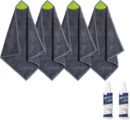 loukin 4 Pack Magnetic Cleaning Cloth, Microfiber Dry Erase Eraser, Washable Whiteboard Cleaning Cloth for Classroom, Home and Office, Gray, 12" x 12" - 3.4 fl oz Whiteboard Cleaner x 2 Included