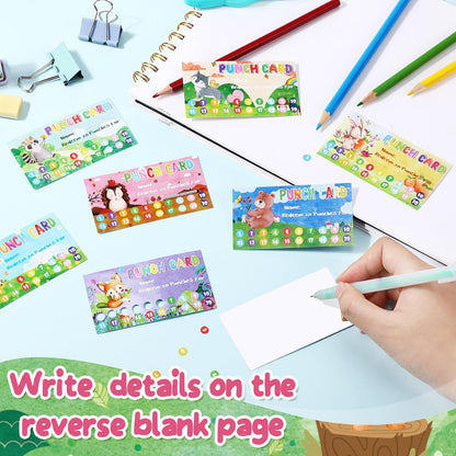 Fumete 400 Pcs Punch Cards for Classroom Reward Cards Behavior Incentive Loyalty Awards for Kids Students Teachers School Business, 8 Styles, 3.5 x 2 in(20 Cute Animal Punches Style)