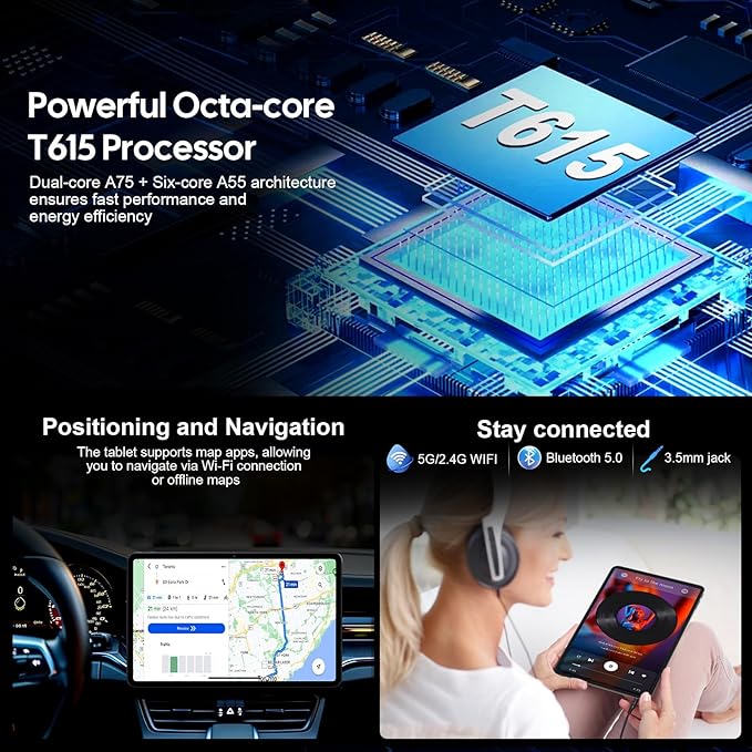 2026 12 Inch Tablet, Android 15 Tablet with Keyboard - 24GB RAM, 256GB ROM, 2TB Expand, 2000x1200 Screen, Octa-Core, 8+16MP Camera, 8000mAh, 5G Wifi, 2K Tablet with Case, Stylus, Mouse (Black Case)