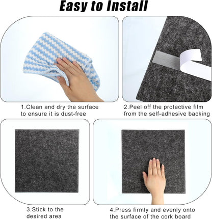 Large Cork Board 36" x 24", 6 Pack Felt Wall Tiles with 30 Pcs Pushpins, Bulletin Board with Removable Self-Adhesive Strips, Pin Boards Cork Boards for Walls Office Home Classroom Decor-Dark Gray