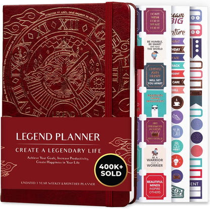 Legend Planner – Weekly & Monthly Life Planner to Hit Your Goals & Live Happier. Organizer Notebook & Productivity Journal. A5 (Wine Red)