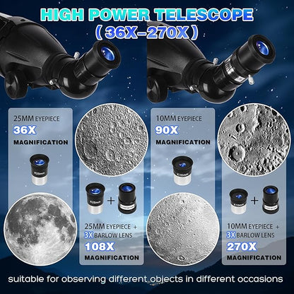 Telescope for Adults High Powered, 90mm Aperture 900mm Professional Astronomical Refractor Telescope for Beginners, Fully Multi-Coated High Light Transmittance for Ground&Moon Observation（Silver Gray）