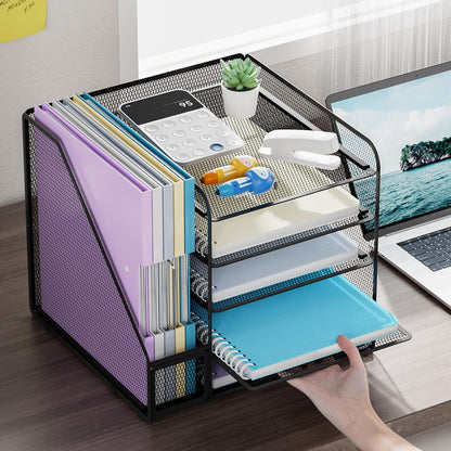 Marbrasse Desk Organizers and Accessories, 5-Tier Paper Letter Tray Organizer with File Holder, Mesh File Organizer, Office Desk Accessories & Organization for Supplies (Black)