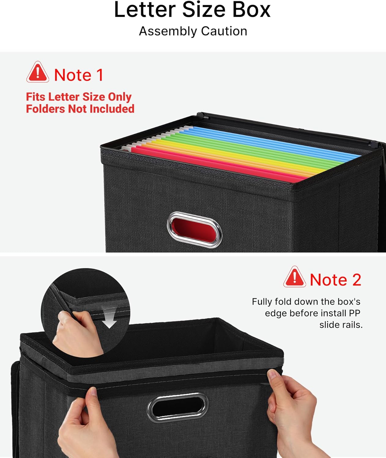 Oterri 2 Pack File Organizer Boxes with Lids, File Box with Mesh Pockets, Document Organizer Box for File Folders Letter Size, Zippers Filing Box for Home, Office, School (Black, Without Folders)