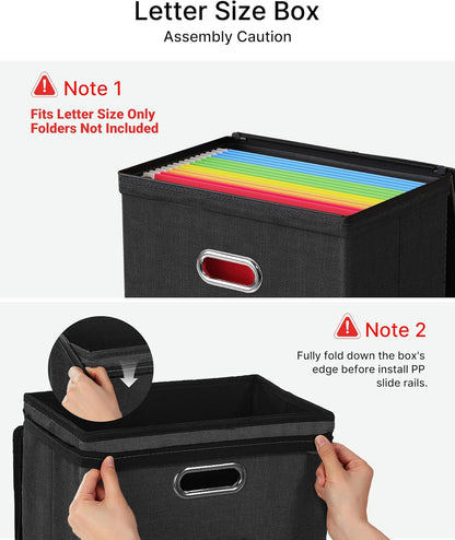 Oterri 2 Pack File Organizer Boxes with Lids, File Box with Mesh Pockets, Document Organizer Box for File Folders Letter Size, Zippers Filing Box for Home, Office, School (Black, Without Folders)