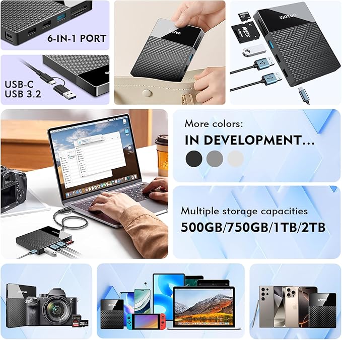 2TB Docking Station External Hard Drive Storage, USB-C Hub + HDD 7-in-1, USB 3.0, SD/TF Card, HDD for Windows, Mac, Android, TV, Phone, Laptop, Desktop, PC