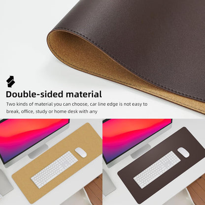 Leather Desk pad Protector, Large Desk mat with Natural Cork & PU Leather,Mouse pad,Non-Slip Office Desk Mat,Waterproof Desk Writing Pad for Office and Home (Coffee 31.5in*17in)