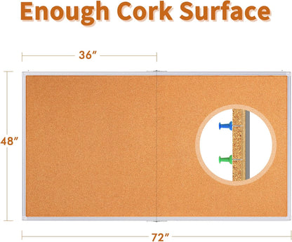 maxtek Large Cork Board 72 x 48 in, Bulletin Board for Walls, 6'x 4' Extra Aluminum Framed Corkboard, Foldable Wall Mounted Back to School Pin Memo Notice Cork Board for Office, Home Wall Display