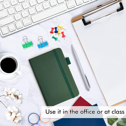 feela Pocket Mini Notebooks Bulk, Small Cute Memo Notepads Hardcover College Ruled Lined Journals with Pen Holder for School Business Work, with 6 Black Pens, 3.5”x 5.5”, 6 Pack, A6, Vintage Colors