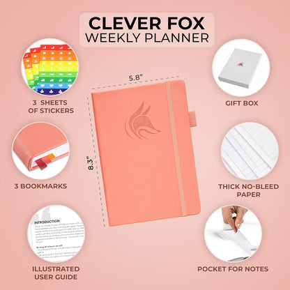 Clever Fox Planner – Undated Weekly & Monthly Planner for Productivity, Time Management & Goals – Organizer Journal – A5 (Peach Pink)