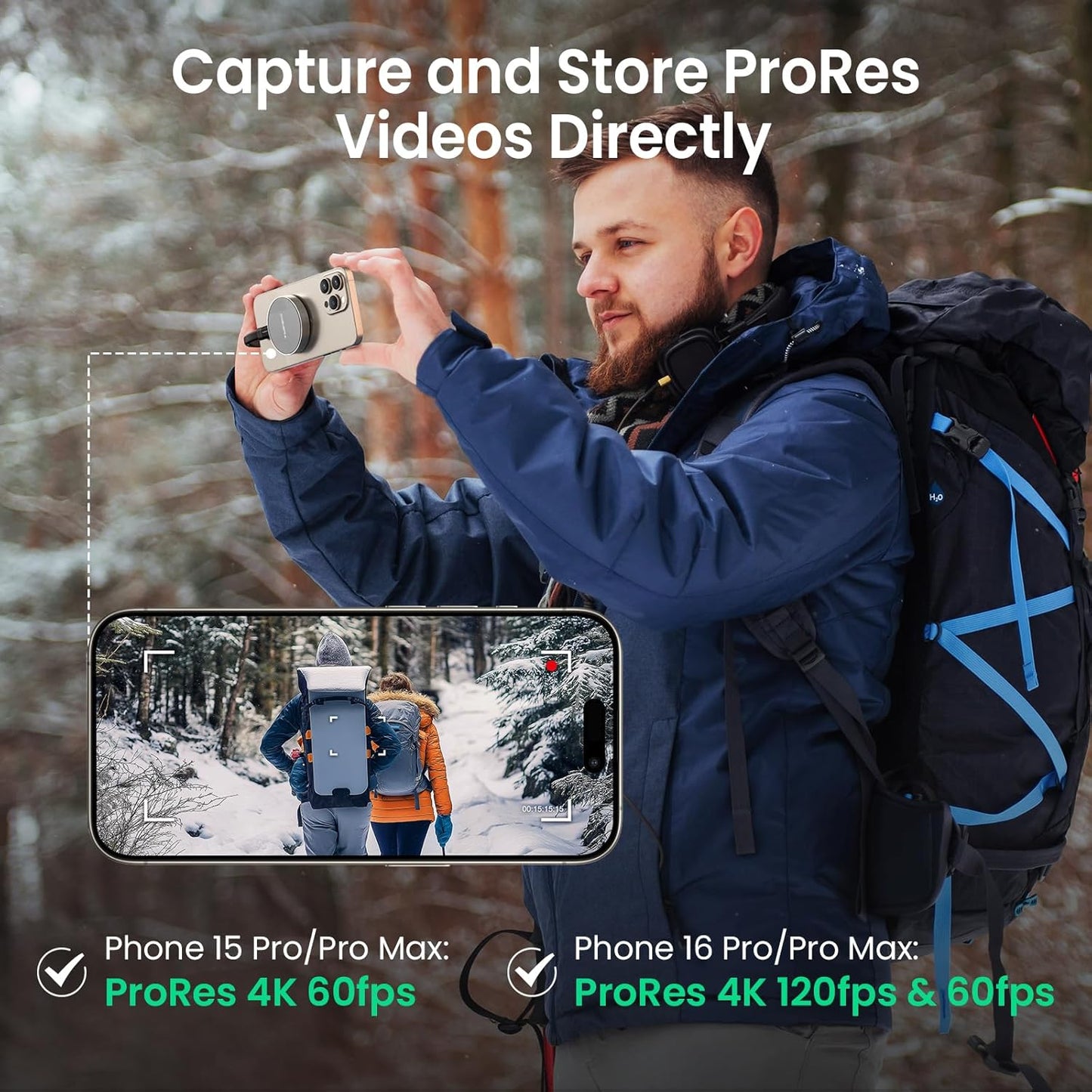 4TB Magnetic Portable SSD, External Solid State Drives with USB-C 3.2 Gen 2x2, Speed Up to 2000MB/s, Compact & Durable, Compatible with iPhone 15/16 Series and Other USB-C Devices, Grey