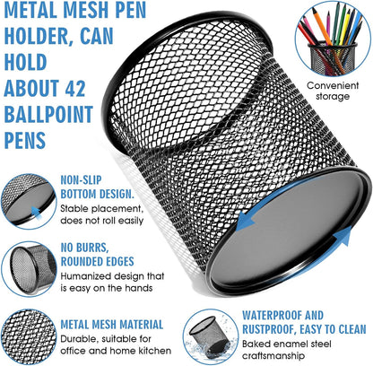 2 Pack Black Pencil Cup - Wire Mesh Pen Cup Holder for Desk, Office Pen Organizer With Sleek Design
