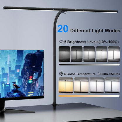 deeloop 80cm Ultra-Long LED Desk Lamps,24W Bright Architect Desk Lamp for Home Office, Infinite Dimming Office Light with Memory Function, Tall Desk Light with Clamp for Reading Working Monitor