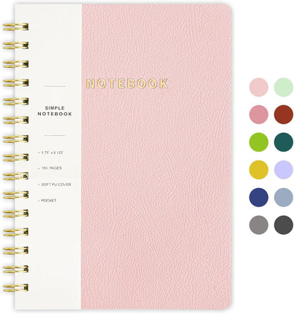 Lined Spiral Notebook College Ruled A5 Journal Book for Note Taking, 160 Pages Writing Journal for Office and Home School Supplies 5.75x8.125 inch (1Pink)