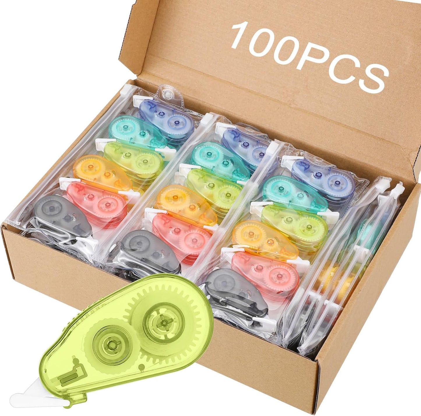 Chivao 100 Pack Mini Correction Tape Bulk Ink Corrector Eraser Tape Set Cute Aesthetic Colorful Instant Correction Applicator for Office School Student Stationery Supplies, 0.2 x 158 Inch(Candy Color)