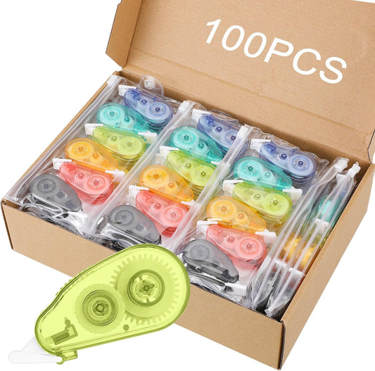 Chivao 100 Pack Mini Correction Tape Bulk Ink Corrector Eraser Tape Set Cute Aesthetic Colorful Instant Correction Applicator for Office School Student Stationery Supplies, 0.2 x 158 Inch(Candy Color)