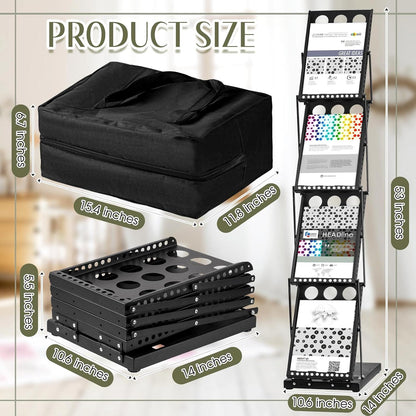 Tatuo 1 Piece Foldable Magazine Rack Metal Catalog Literature Rack Portable 4 Pockets with Carrying Bag Brochure Stand Literature Display Holder Stand for Exhibition Trade Show