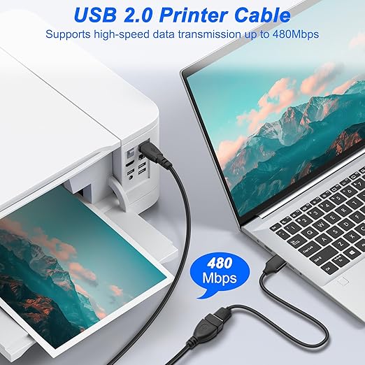 XMSJSIY USB Female to Type B Male Printer Cable USB 2.0 A to Type-B Extension Cable Connector High Speed for Printer, Scanner, External Desktop Hard Drives - 50CM/1.64FT 2 Pack