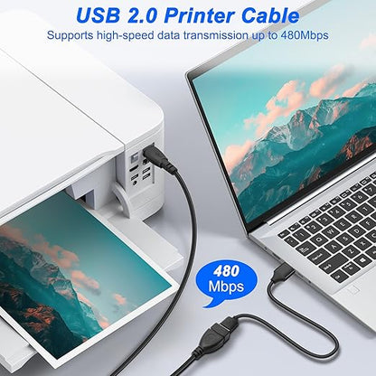 XMSJSIY USB Female to Type B Male Printer Cable USB 2.0 A to Type-B Extension Cable Connector High Speed for Printer, Scanner, External Desktop Hard Drives - 50CM/1.64FT 2 Pack