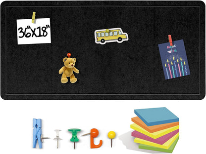 Large Bulletin Board 36 x 18 Inches - Foldable Felt Bulletin Board for Wall, Cork Board Alternative with 50 Color Pins & 6 Note Pads, Vision Board - Black