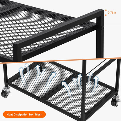 YBING Computer Tower Stand, PC Tower Stand Metal Mobile CPU Holder Stand Cart with Caster Wheels 2 Tier Rolling Printer Cart Under Desk for Fax Home Office Black