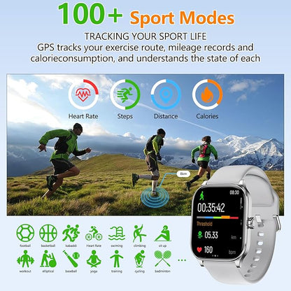 Smart Watch for Women Men with Text and Call, 2025 New AI Smartwatches with Heart Rate/SpO2/Sleep/Stress Monitor, 100+ Sports Modes, GPS Fitness Watches Compatible with iOS/Android (GPS, Silver)