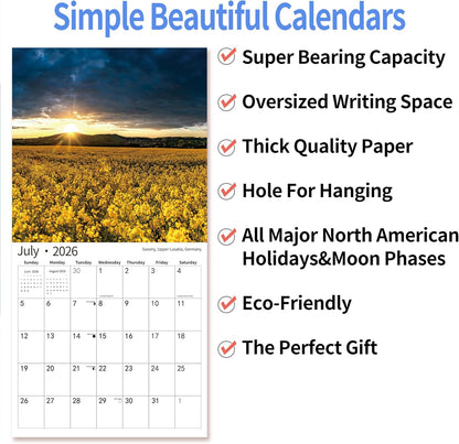 2026 Wall Calendar,Calendar 2026, July 2025 - December 2026, Wall Calendar Sunset, 12" x 24" Opened,Full Page Months Thick & Sturdy Paper for Calendar Organizing & Planning