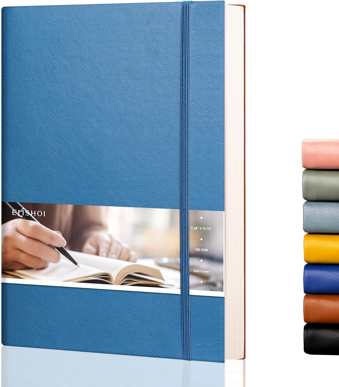 EMSHOI Dotted Journal Bullet Notebook,192 Numbered Pages B5 Large Dot Grid Composition Notebook with 100gsm Thick Dotted Paper, Softcover Leather, Inner Pocket, 7.48"x10.15"-LightBlue