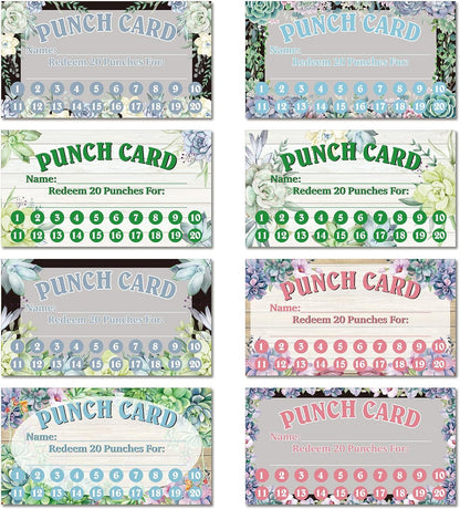 Fumete 400 Pcs Punch Cards for Classroom Reward Cards Behavior Incentive Loyalty Awards for Kids Students Teachers School Business, 8 Styles, 3.5 x 2 in(20 Succulent Punches Style)