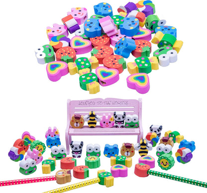 XANADU 35 PCS Pencil Top Erasers, Animal Pencil Erasers Toppers, Cute Heart Cap Erasers for Kids Back to School, Classroom Prize