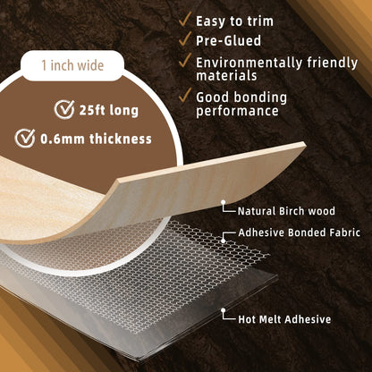 GSCIT Club Birch Edge Banding, 1 inch x 25ft roll of Veneer Edge Banding Preglued Flexible, Real Wood Tape Banding