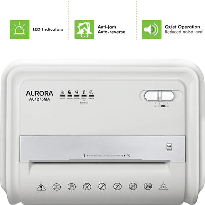Aurora AU1275MA Professional Grade 12-Sheet Micro-Cut Paper and CD/Credit Card Shredder/ 60 Minutes Continuous Run Time, White/Gray