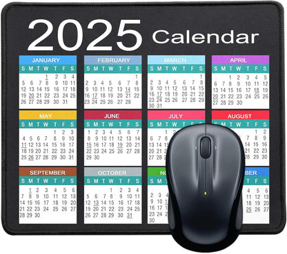 Mouse Pad with Non-Slip Rubber Base, Waterproof Computer Mousepad with Stitched Edges, Mouse Pads for Computers, Laptop, Gaming, Office & Home, 9.5 x 7.8 in (2025 Calendar White)