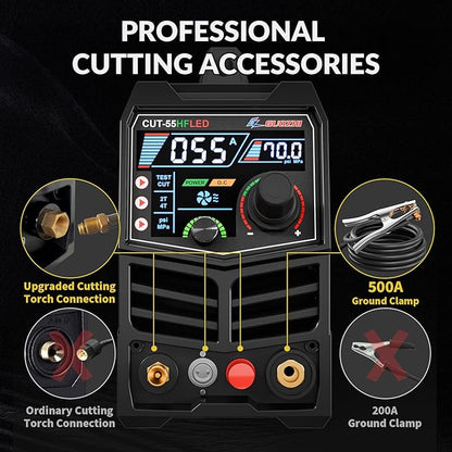 GZ GUOZHI Plasma Cutter 55Amp High Frequency Non-Touch Arc Digital Screen Display DC Inverter 110/220V Dual Voltage Blowback Plasma Cutting Machine CUT-55HFLED