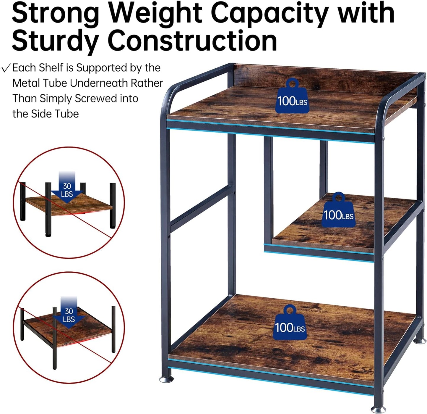 22 x 18 Inch Large Printer Stand, Mobile Printer Table with Wheels for Home Office Storage and Organization, PC Tower Stand, Host Computer Cart, Shelf for Desktop CPU Shredder - Rustic Brown