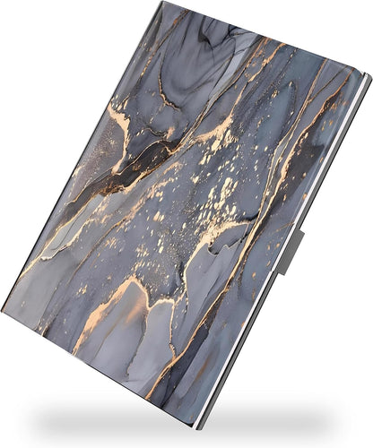 Business Card Metal Slim Organizer, Professional Stainless Steel Square Pocket Wallet for Office Workers, Compact and Portable for Pockets (Grey Gold Marble)