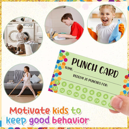 Fumete 400 Pcs Punch Cards for Classroom Reward Cards Behavior Incentive Loyalty Awards for Kids Students Teachers School Business, 8 Styles, 3.5 x 2 in(20 Polka Dots Punches Style)