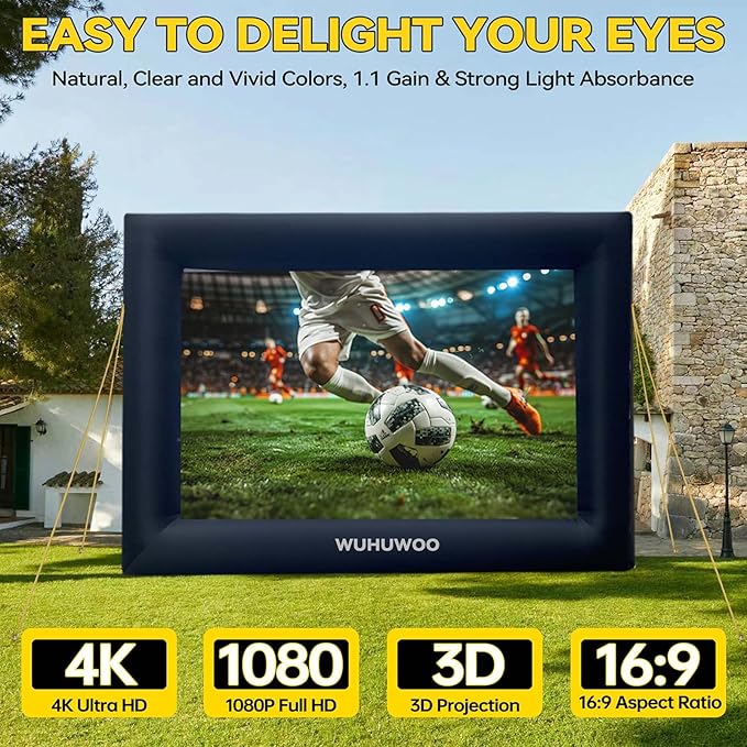 Inflatable Movie Screen Outdoor, 20FT Blow Up Projector Screen for Outside with Air Blower and Carry Bag, Support Front & Rear Projection Easy Set Up for Backyard Movie Night Pool Party