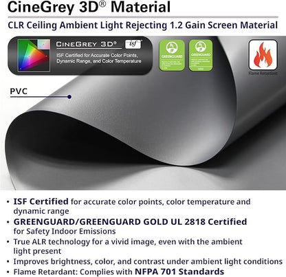 Elite Screens Aeon CineGrey 3D, 92" Fixed Frame CLR/ALR Projector Screen 16:9, Standard Throw Projection, Edge Free Ceiling & Ambient Light Rejecting, Wall-Mounted, for Movie Home Theater, AR92DHD3