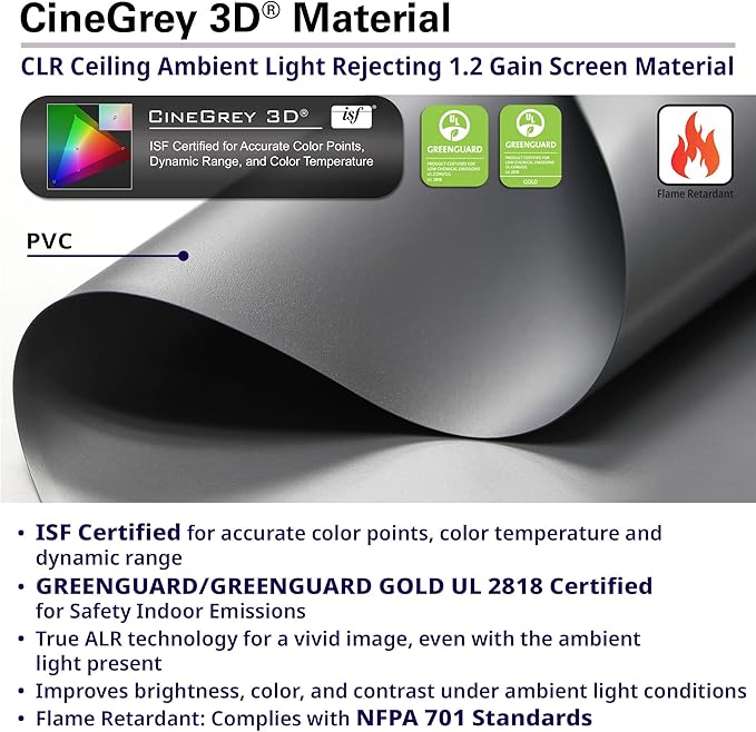 Elite Screens 110 inch CLR/ALR Projector Screen 16:9 4K, Standard Throw Projection, Edge Free Ambient Light Rejecting Fixed Frame Grey for Indoor Movie Screen Home Theater - Aeon CineGrey 3D AR110DHD3