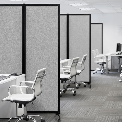 Upgrade Version Room Partition and Divider, Freestanding Rolling Dividers with Wheels,Office Privacy Screen Divider Wall,Classroom Felt Dividers,8'2"L* 6'7"H,4 Panel，Light Grey