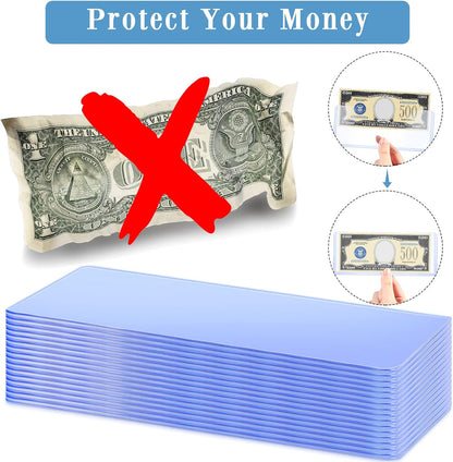 Sepamoon 60 Pieces Dollar Bill Sleeves, 6.9 x 2.95 Inch Hard Plastic Clear Currency Sleeves Waterproof Currency Holder Dollar Bills Display Protector Organizer Case Supplies for Collectors